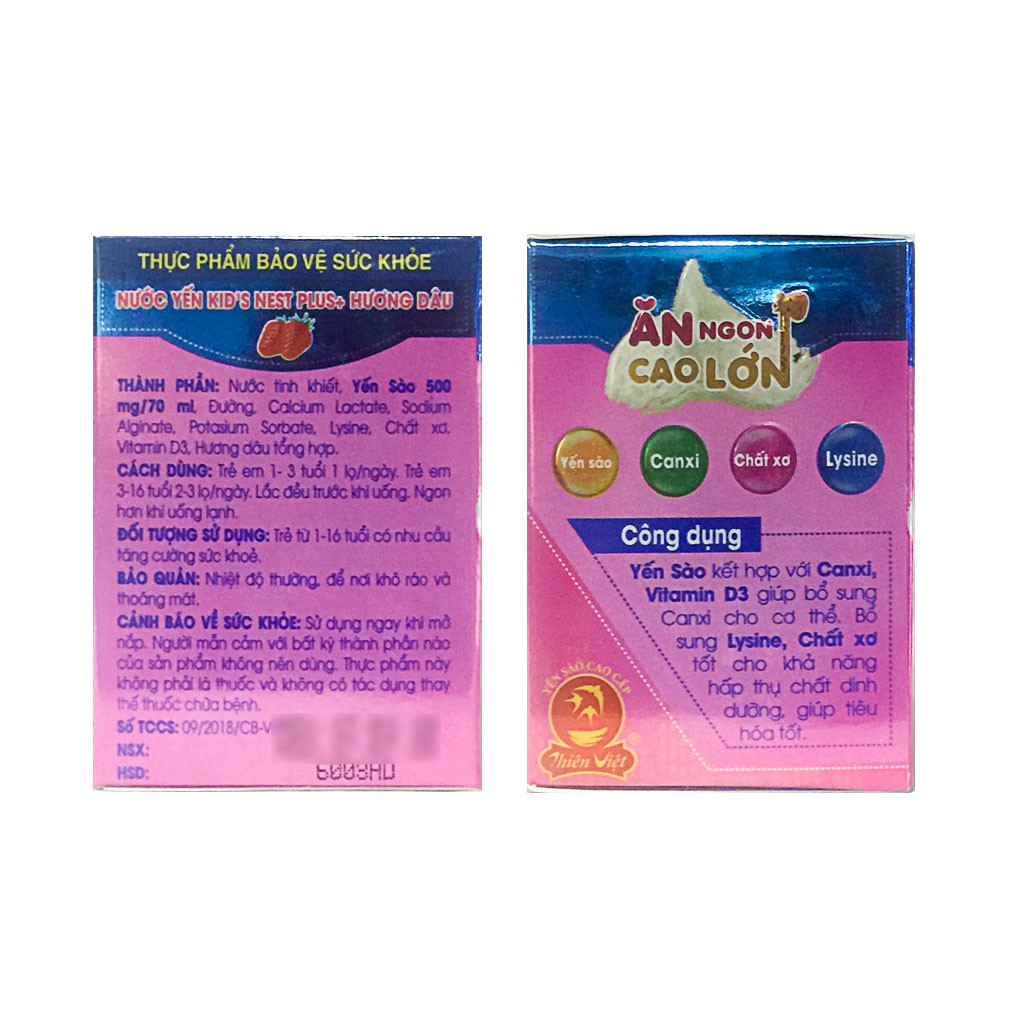 Nước Yến Sào Cao Cấp Thiên Việt Kid's Nest Plus+ Hương Dâu Lọ 70ml (Ăn ngon cao lớn)