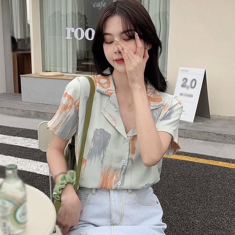 Áo Kiểu Chất Chiffon Hoạ Tiết In Thiết Kế Đơn Giản Cho Nữ