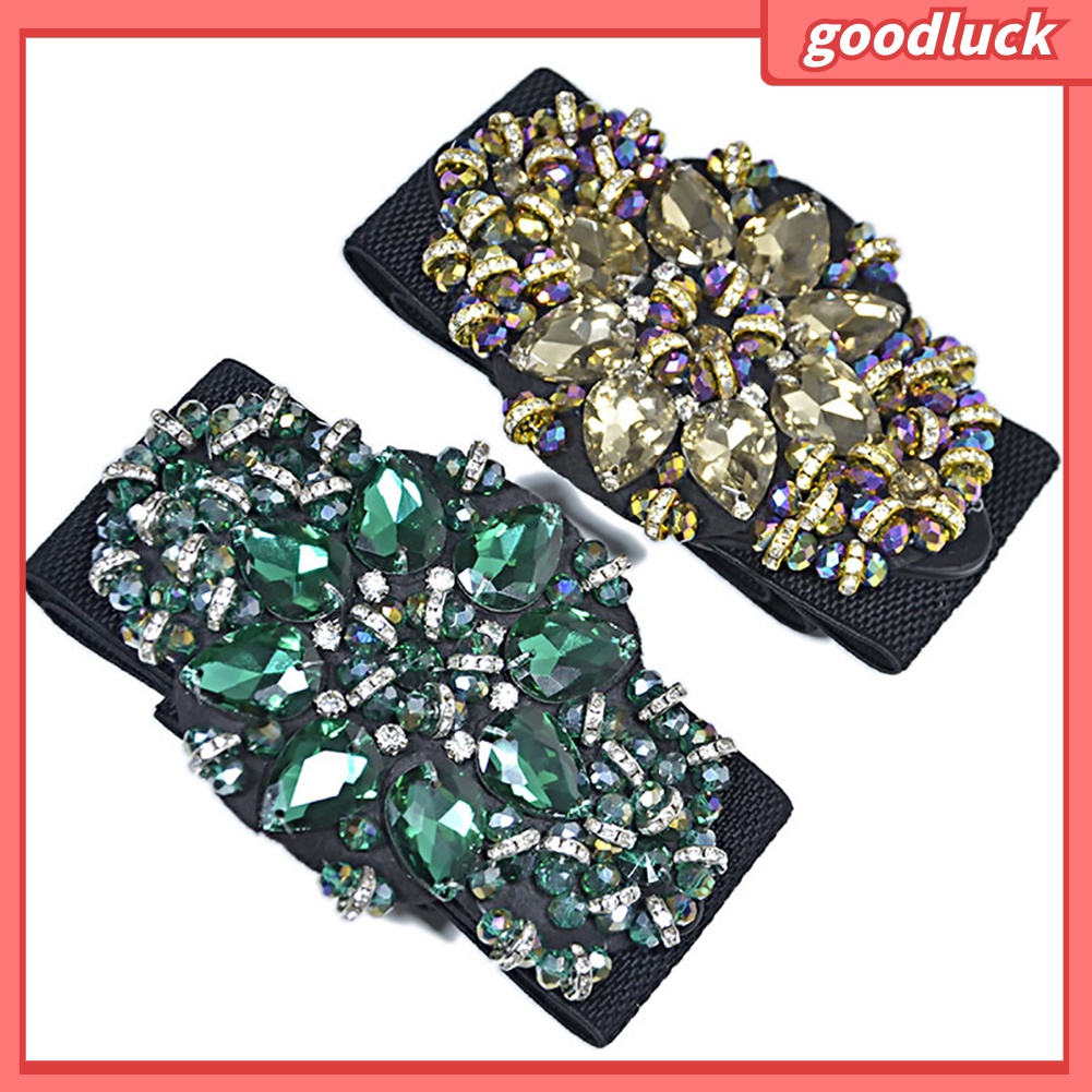 Thắt lưng co giãn bản to hoạ tiết hoa đính đá nhiều màu sắc