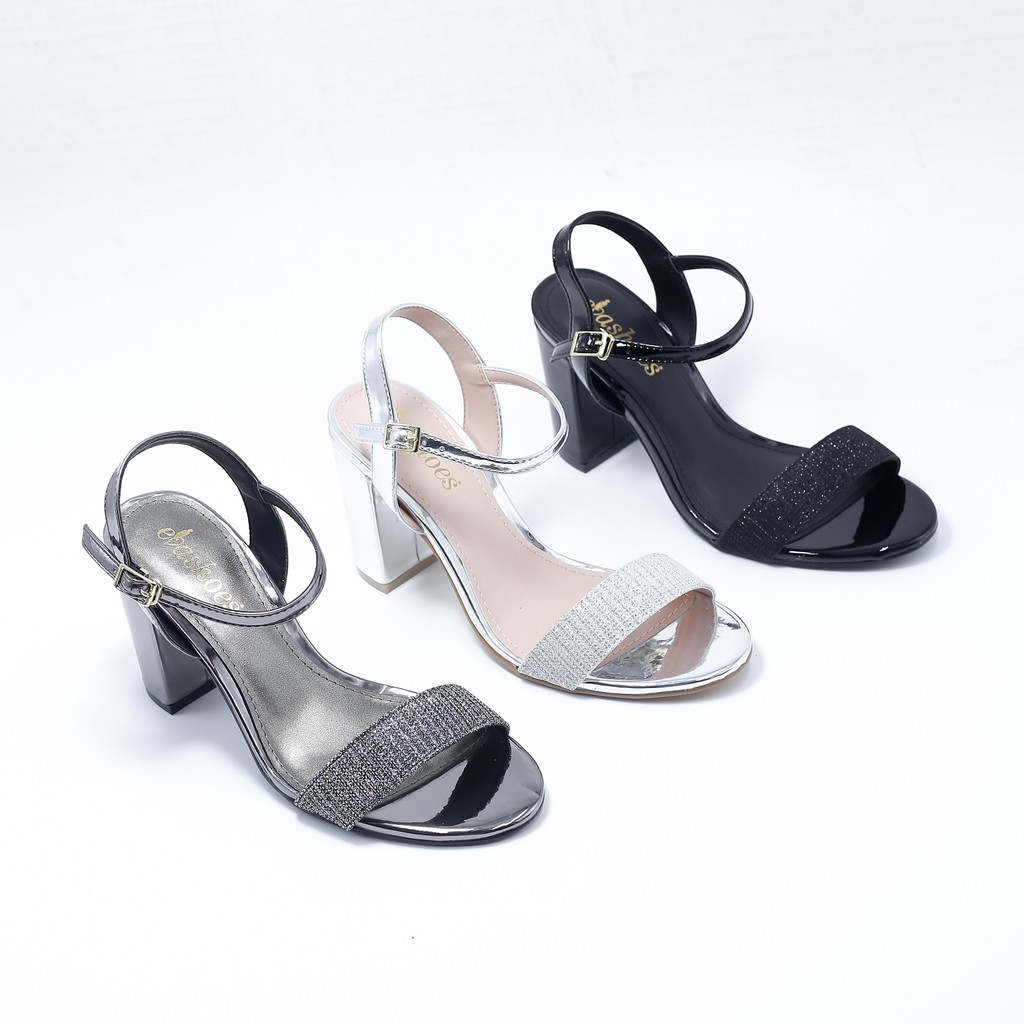 [Mã BMBAU50 giảm 50K đơn 150K] Sandal Cao Gót Đế Vuông Quai Ngang Kim Tuyến 7cm Evashoes - Eva0032