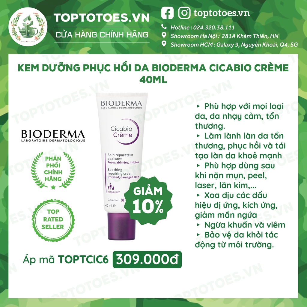 Kem dưỡng phục hồi da tổn thương Bioderma Cicabio Creme 40ML [NHẬP KHẨU CHÍNH HÃNG 100%]