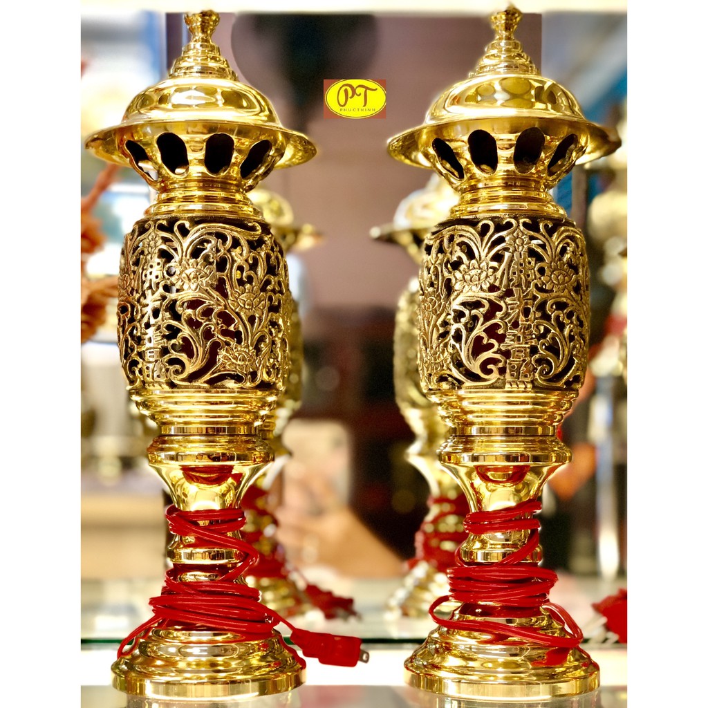 Đèn thờ cúng trái thơm bằng đồng thuận phát  - cao 32 x rộng 10