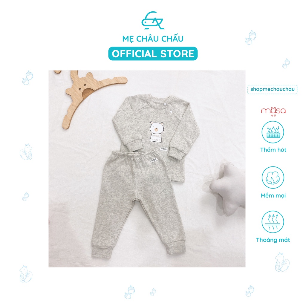 Bộ quần áo cài vai dài nhung túi nỉ bé trai bé gái Yume Masa (Size 6-9 Tháng đến 2-3 Tuổi)