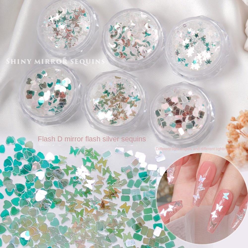 Hộp Kim Tuyến Lấp Lánh Trang Trí Móng Tay DYRUIDOJ|Lát Kim Tuyến Trái Tim Ngôi Sao Trái Tim Tráng Gương Trang Trí Móng Tay Nghệ Thuật