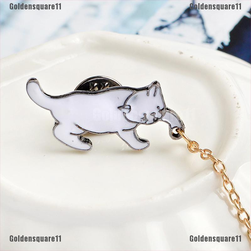 Ghim Cài Áo Hình Mèo Tráng Men Đính Ngọc Trai Dễ Thương