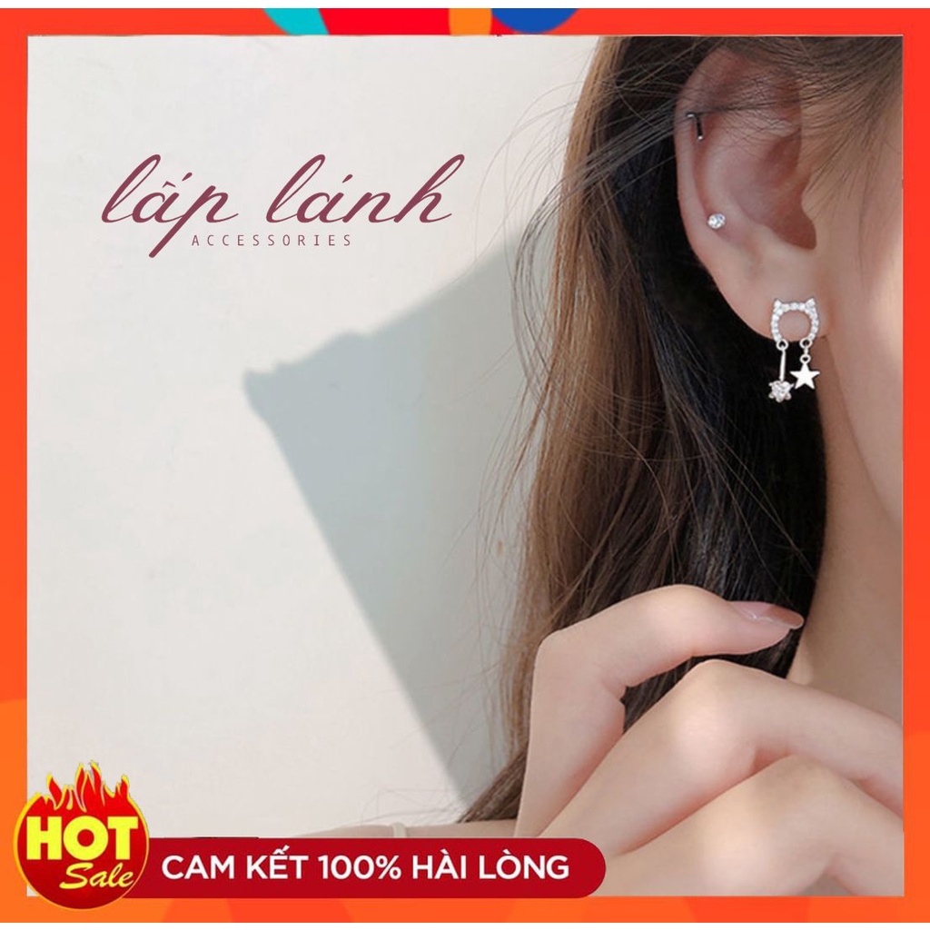 [CÓ SẴN] BÔNG TAI KHUYÊN TAI HÌNH ĐẦU MÈO SAO ĐÍNH ĐÁ TUA RUA XINH XẮN DỄ THƯƠNG HÀN QUỐC221BT041