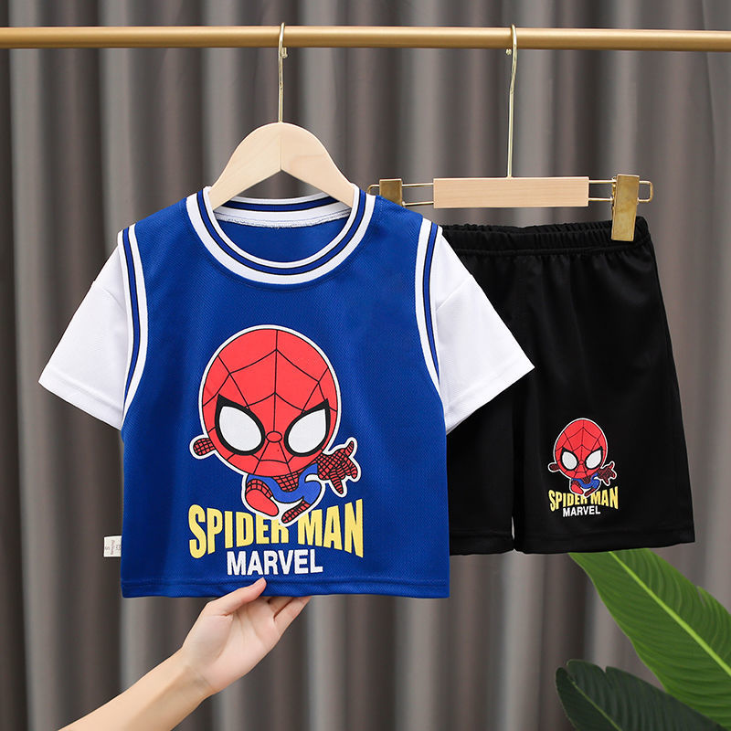 Bé Trai Ngắn Tay Hình Người Nhện Spider Man Phù Hợp Với Mùa Hè Nhẹ Nhanh Chóng Làm Khô Hai Mảnh Thời Trang Áo Thun