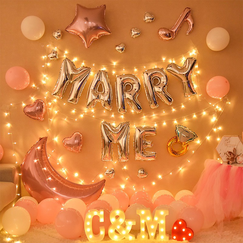 Set Bóng Bay Cầu Hôn, Trang Trí Marry Me MR00 Tặng Đèn Led