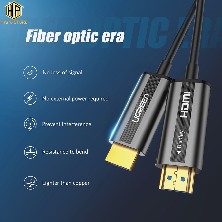 [Mã ELHACE giảm 4% đơn 300K] Cáp HDMI 2.0 sợi quang Ugreen 50215 dài 15m độ phân giải 4K/60Hz cao cấp - Hapustore
