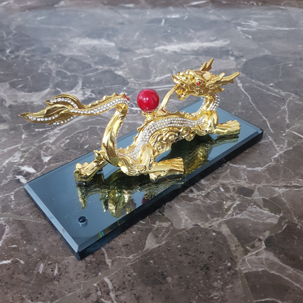 Tượng Rồng Vàng Nhả Ngọc Trang Trí Taplo ô tô - xe hơi - Có Đế Đựng Nước Hoa Ô Tô - Sang Trọng Đẳng Cấp
