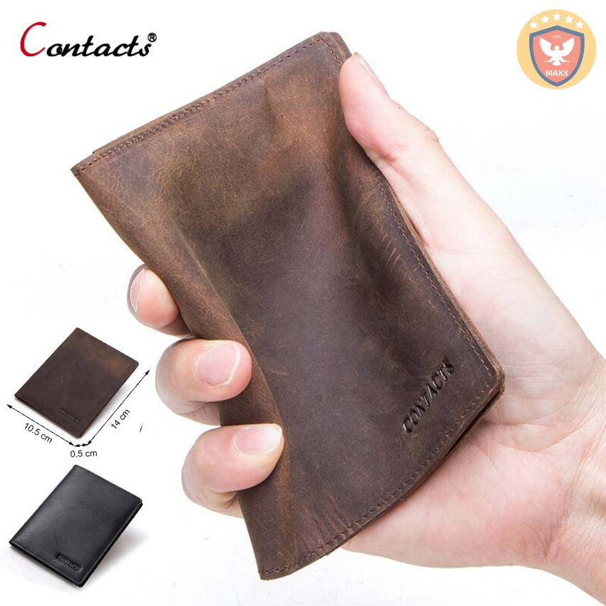 2020 Contact M1275 BH 2 Năm - Bóp Ví Đứng Hộ Chiếu Passport Da Ngựa Điên Men Wallet Genuine Bò - Nam Nữ