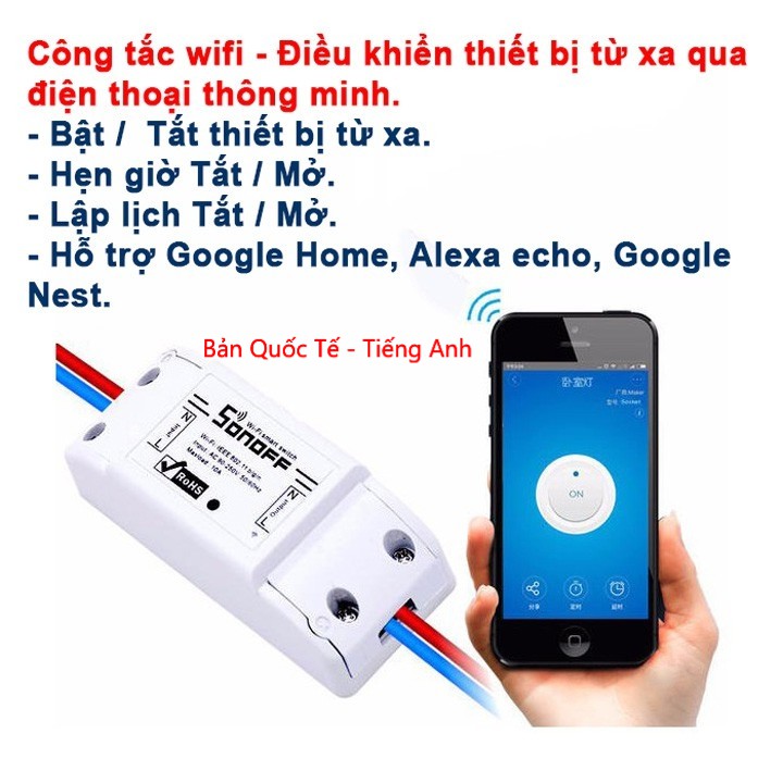 Công Tắc Thông Minh Sonoff Basic Điều Khiển Từ Xa Qua WIFI, 3G, 4G (Bản Quốc Tế - Tiếng Anh)