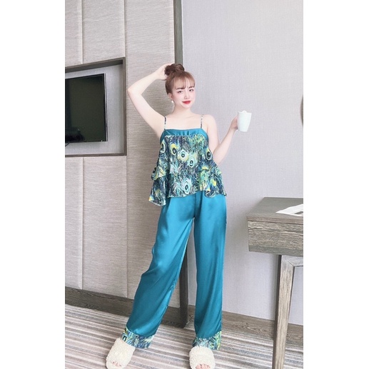 Bộ Đồ Ngủ Nữ Dài SOJUN Vải Chiffon Freesize Dưới 65Kg