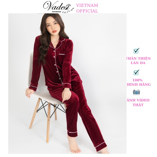Bộ Đồ Ngủ Thu Đông Pijama Nữ Cao Cấp VADESI Quần Áo Dài Tay Chất Nhung Tăm Giữ Nhiệt Mặc Nhà Sau Sinh Co Giãn Thoáng Mềm