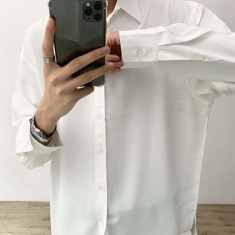 Áo sơ mi trắng , áo nam form rộng unisex vải lụa chống nhăn, thoáng mát , mềm mịn SML