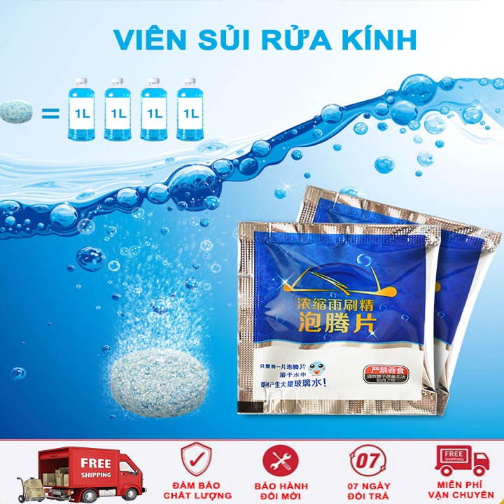 Viên Sủi Rửa Kính Ô Tô Siêu Sạch, 100% sinh học, thân thiện môi trường