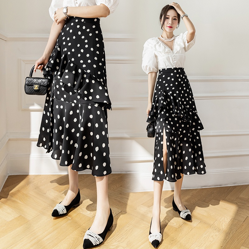 Chân Váy Chiffon Dài Xếp Tầng Họa Tiết Chấm Bi Phong Cách Mùa Hè Tinh Tế Cho Nữ