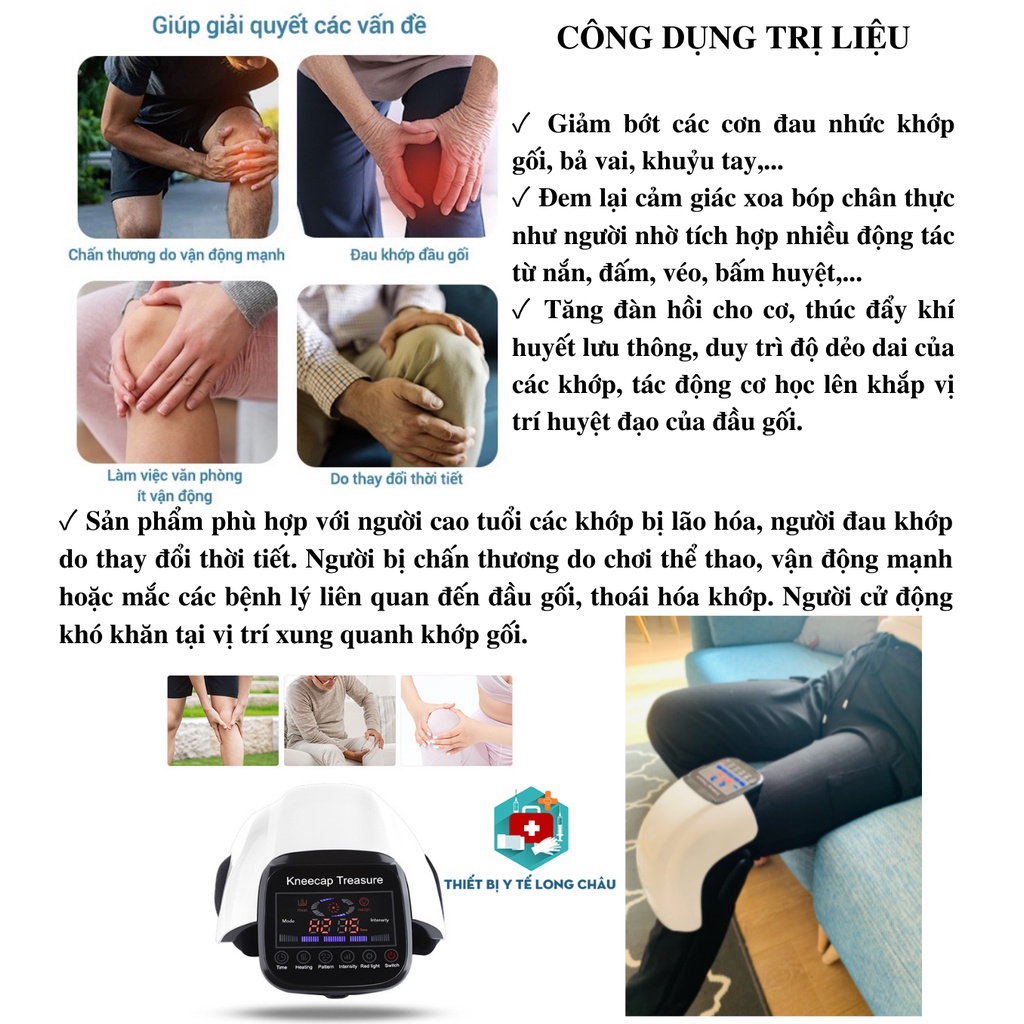 Máy Massage Đầu Gối - Máy Mát Xa Đầu Gối, Hỗ Trợ Giảm Đau Nhức Khớp Gối, Rung Tần Số Cao, Xông Hơi, Chườm Nóng Giảm Đau