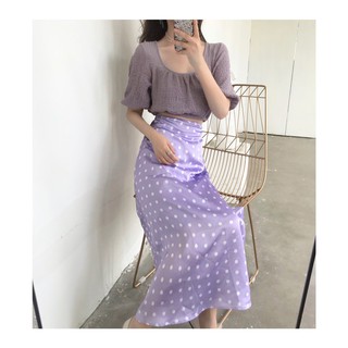 Chân váy Midi màu tím chấm bi