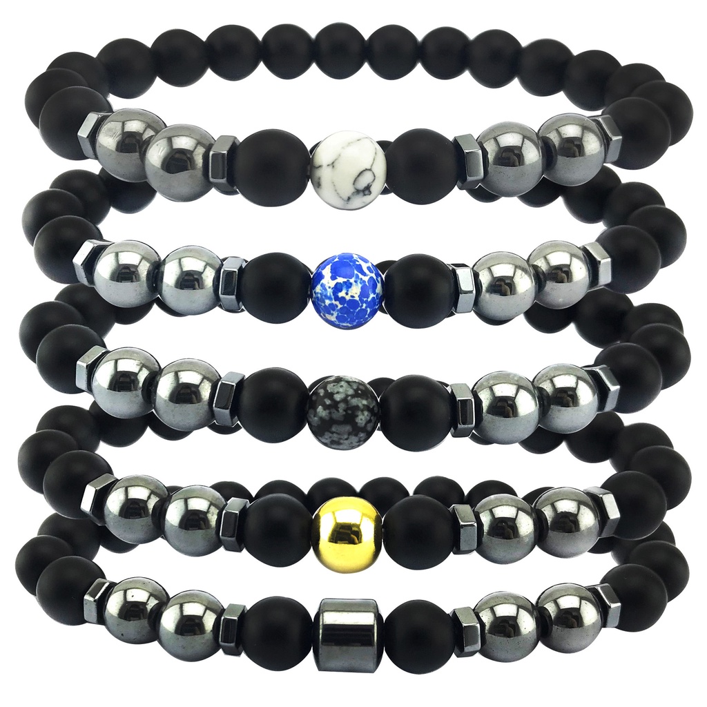 Vòng đeo tay xâu hạt đá Onyx màu đen thời trang