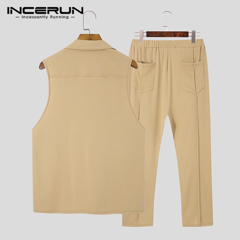 Set áo vest không tay + quần dài INCERUN 3 màu thời trang cho nam