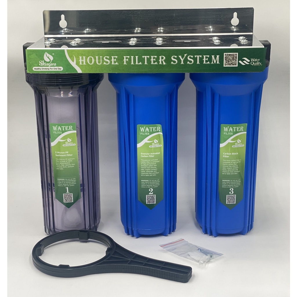 Bộ lọc nước sinh hoạt 3 cốc 10in xử lý nước đầu nguồn 1 trong 2 xanh ren 21