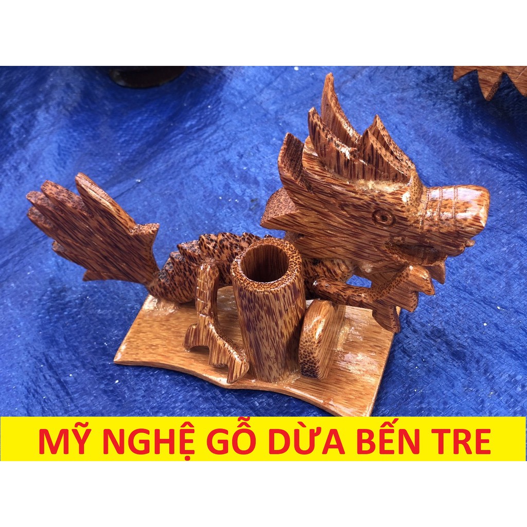 [Có Video] Con Rồng làm bằng gỗ dừa - hũ tăm hình con rồng - mỹ nghệ dừa bến tre