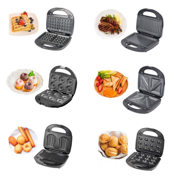 Máy Kẹp Nướng Làm Bánh Mi, Waffle 6 Bộ Khuôn Chính Hãng SOKANY