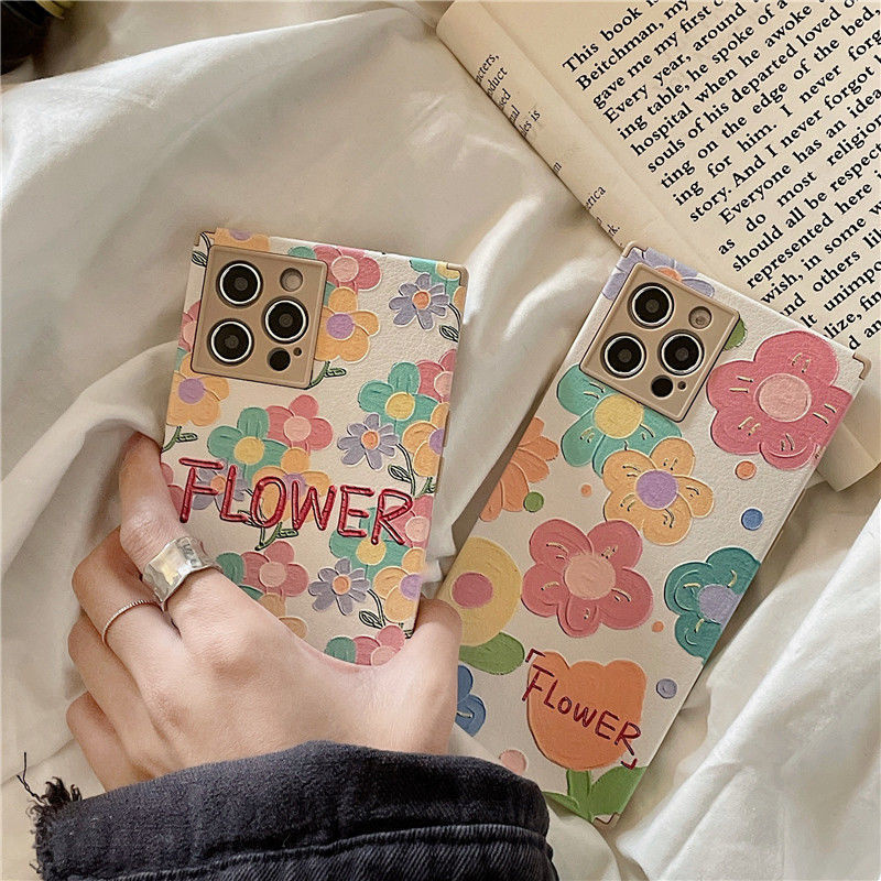 Ốp điện thoại silicone viền thẳng in họa tiết hoa thích hợp cho IPHONE 7 8 PLUS SE X XS XR XS MAX 11 11 PRO 11 PRO MAX