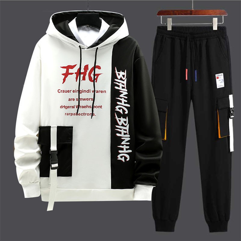 Bộ đồ thể thao áo hoodie tay dài + quần dài dáng rộng thời trang dành cho nam