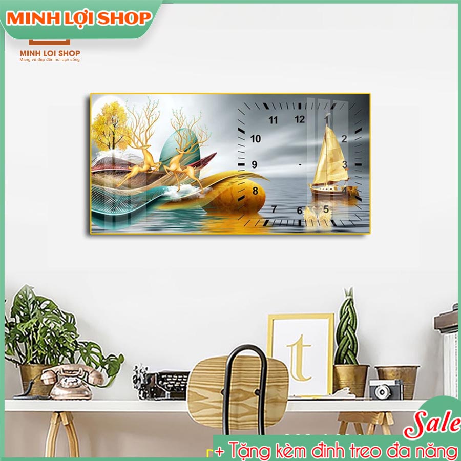 Tranh Đồng Hồ Phong Cảnh Treo Tường Pha Lê Phong Cách Hiện Đại Sang Trọng Nghệ Thuật TĐH46