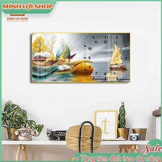 Tranh đồng hồ phong cảnh treo tường pha lê phong cách hiện đại sang trọng nghệ thuật tđh46