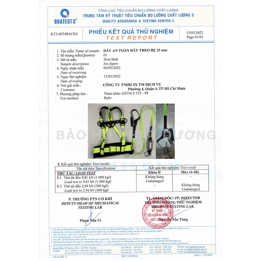 Dây đai an toàn bán thân 1 móc thép có giảm xóc BT02, Dây bảo hộ lao động Nhật Dương leo trèo làm việc trên cao