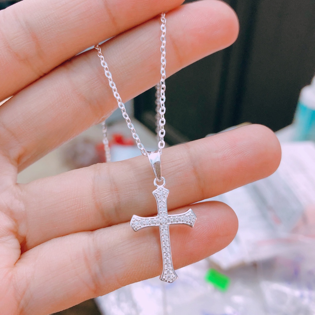 Dây chuyền nữ bạc ta mặt thánh giá nạm đá tinh tế kĩ càng - Bạc Bibi silver