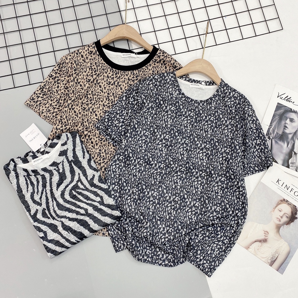 Áo phông thu đông vằn báo dáng rộng - NhiNhi Shop