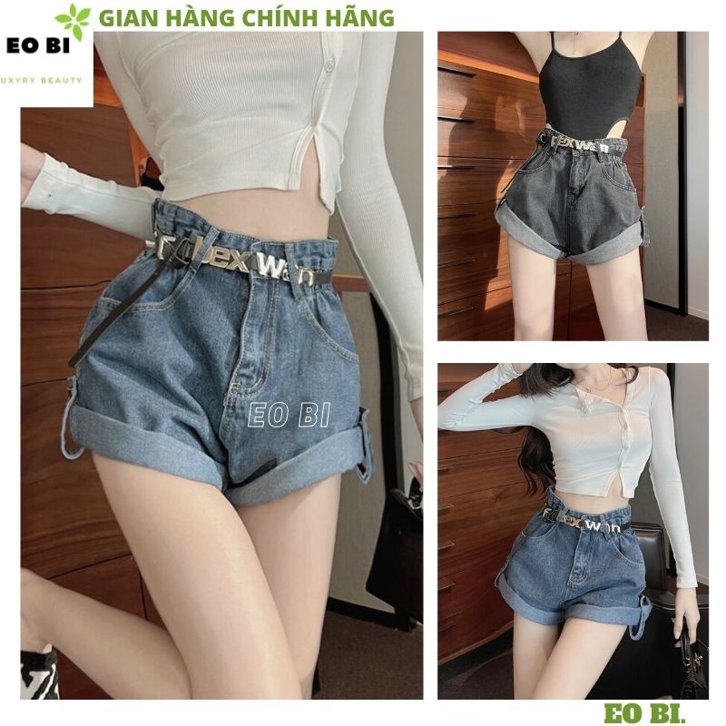 Quần short jeans bò nữ sắn gấu cạp siêu cao tôn dáng cực xinh , quần shors bò lưng cao ,quần sóc lưng cao - EOBI