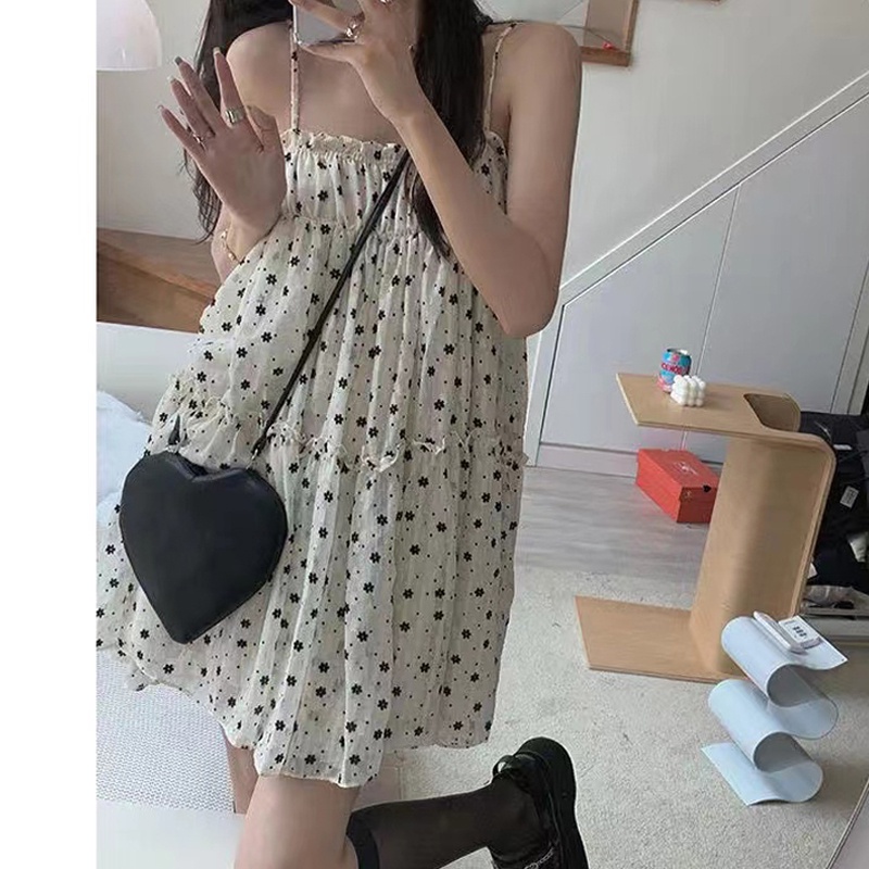 Đầm Hai Dây Dáng Chữ A Họa Tiết Hoa Thời Trang Xuân Hè Phong Cách Pháp Mới Cho Nữ