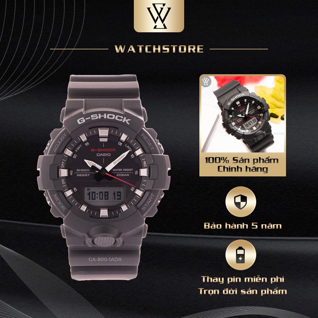 Đồng Hồ Điện Tử Nam Casio G-Shock WATCHSTORE GA-800-1ADR Thiết Kế Mặt Kính Khoáng 48.5mm, Vỏ Và Dây Nhựa Bền Bỉ