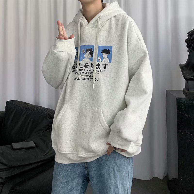 Áo hoodie dáng rộng in họa tiết Anime cá tính dành cho nam và khuôn viên phong cách Hàn Quốc áo len sweater