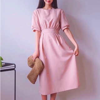 Đầm váy hồng nút sau cột eo (kèm hình thật)