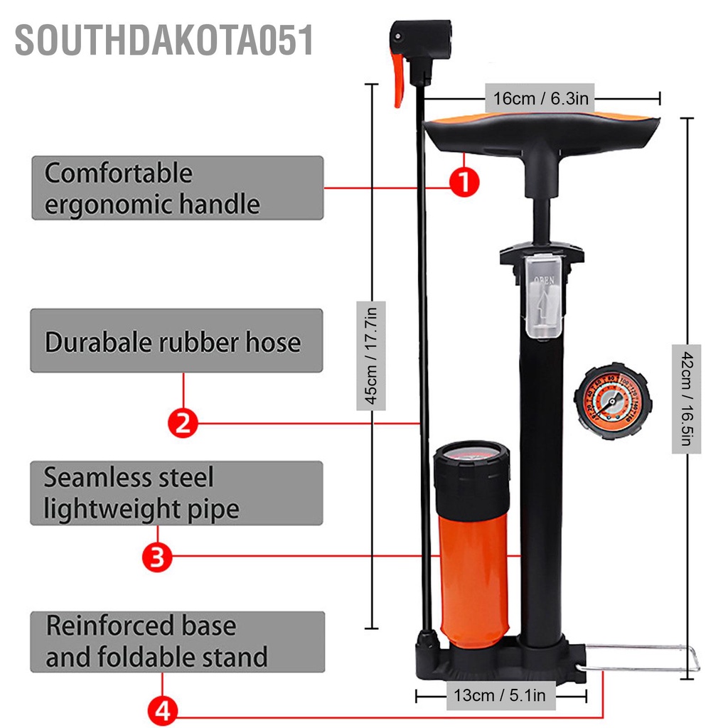 [Hàng HOT] Bơm xe đạp xe máy Di Động dùng tay Kèm Đồng hồ đo áp suất Tiện Dụng【Southdakota051】