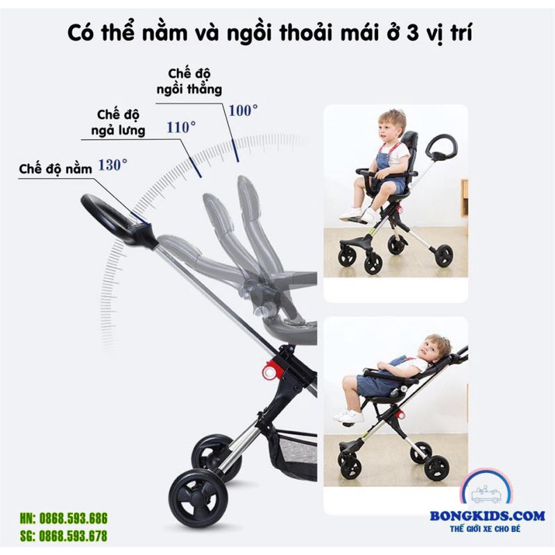 Xe đẩy gập gọn cao cấp Ride X1 ⚡GHẾ LƯỚI THOÁNG⚡ cho bé 6-48 tháng, đẩy 2 chiều, ngả 2 tư thế, ghế đệm da