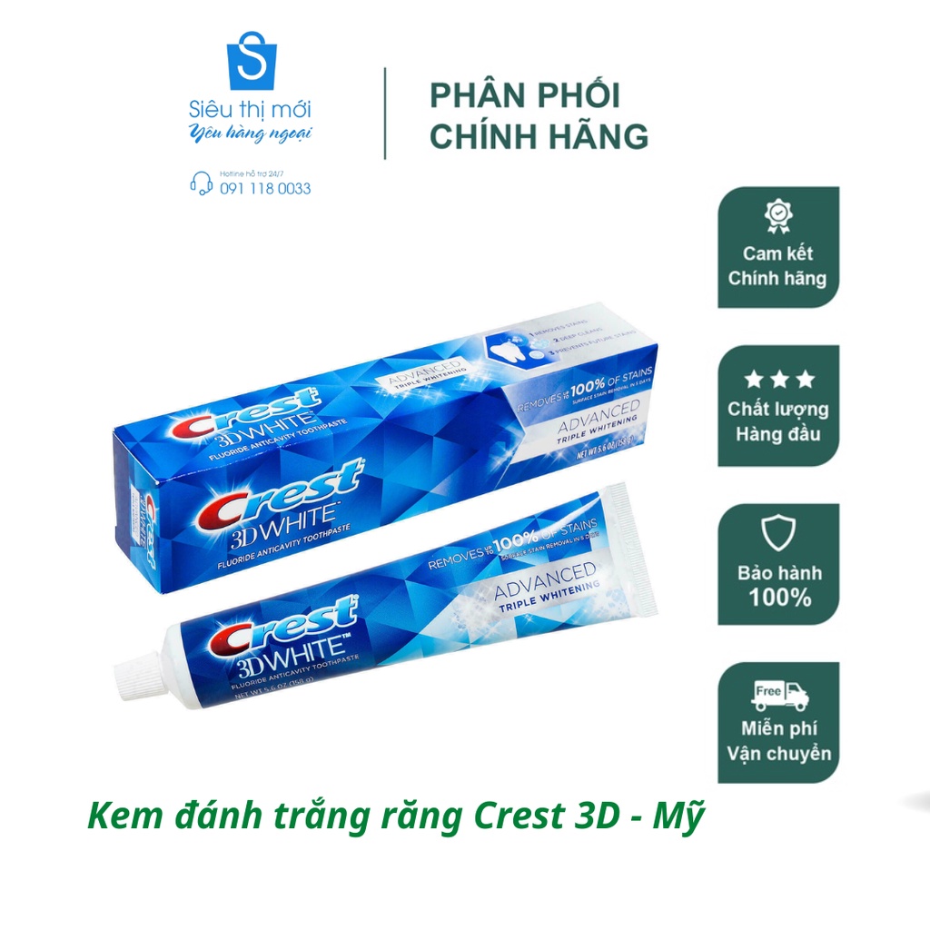 KEM ĐÁNH RĂNG CREST 3D ADVENCED 158G - NHẬP KHẨU MỸ