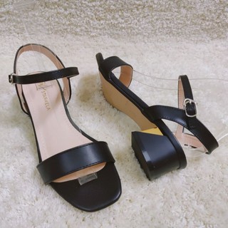 Sandal quai ngang da mờ gót vuông bọc đồng 5 phân đế chống trơn