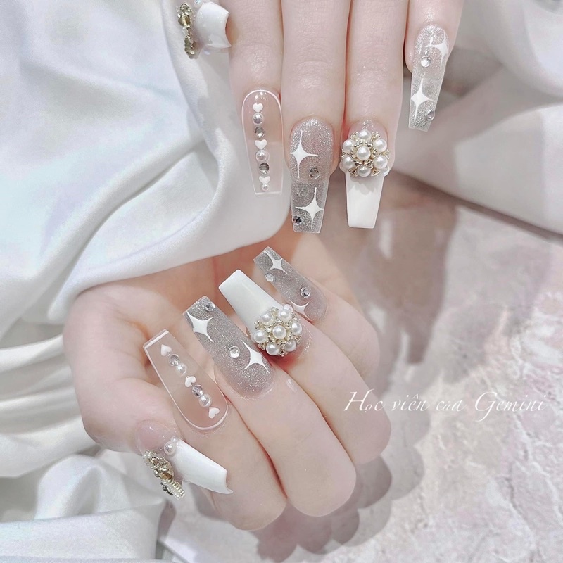 Hạt trai nửa mini, trai tròn phụ kiện trang trí móng, điện thoại, kẹp tóc