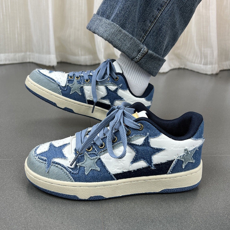 Giày Thể Thao Trượt Ván Vải Denim Màu Xanh Dương Năm Cánh Thoáng Khí Phong Cách Đức Retro Hợp Thời Trang Cho Nam Và Nữ