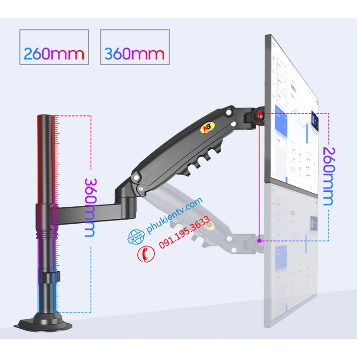 [NEW 2021] Giá treo màn hình NB H80 17 - 27 Inch Giá đỡ màn hình máy tính xoay 360 độ - Tay treo màn hình chính hãng