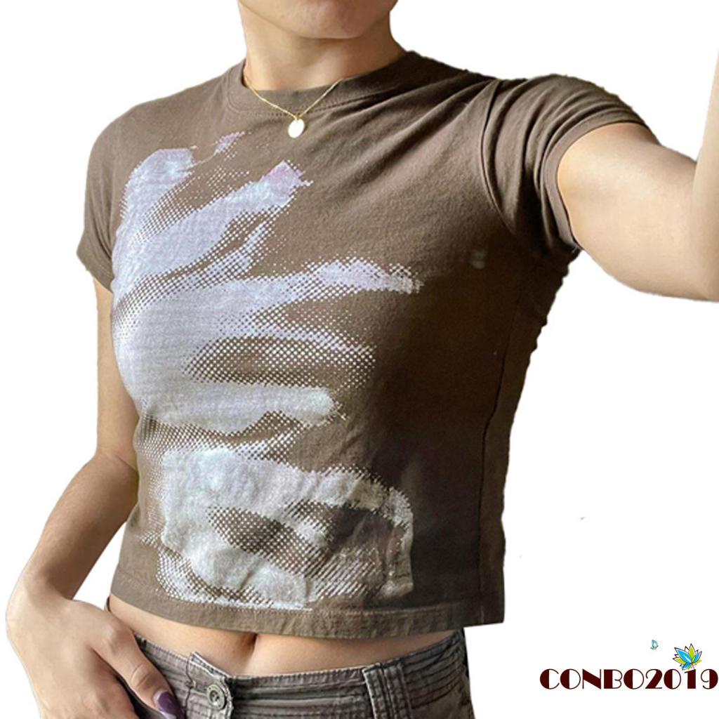 Áo Thun Crop Top Tay Ngắn Cổ Tròn Nhuộm Màu Thời Trang Xuân Hè Cho Nữ