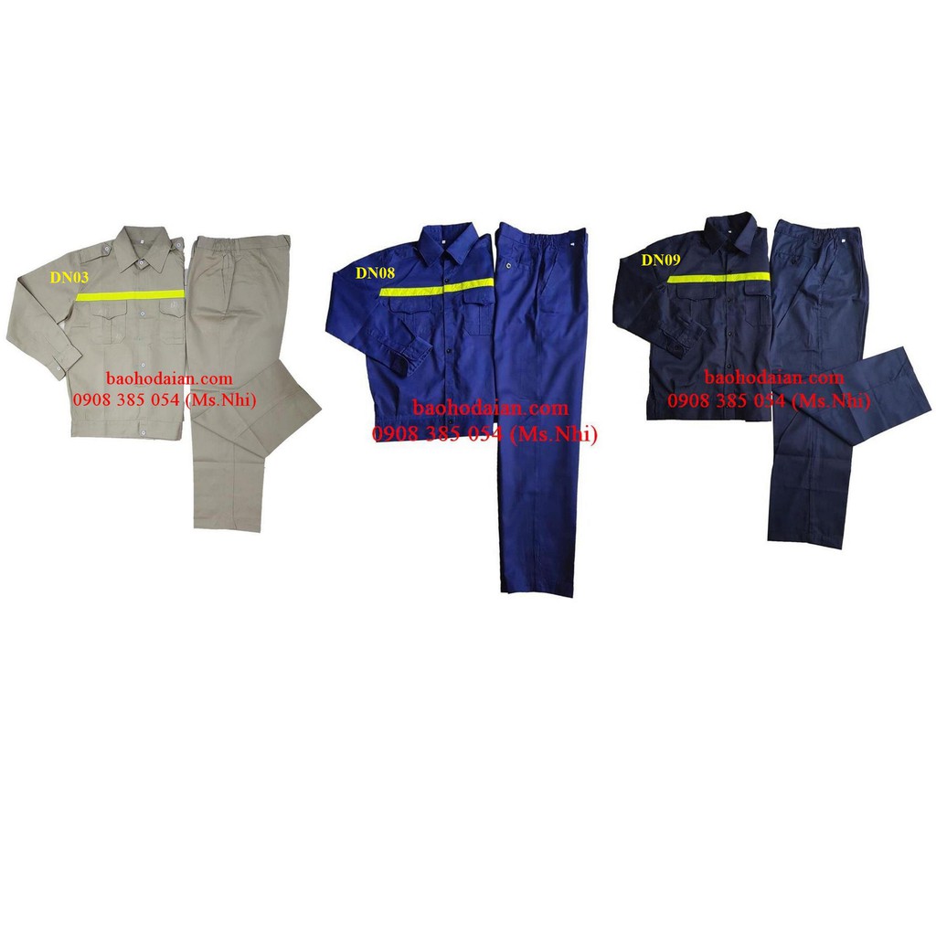 Quần áo bảo hộ lao động vải kaki Nam Định thoáng mát may kèm phản quang- Hình thật