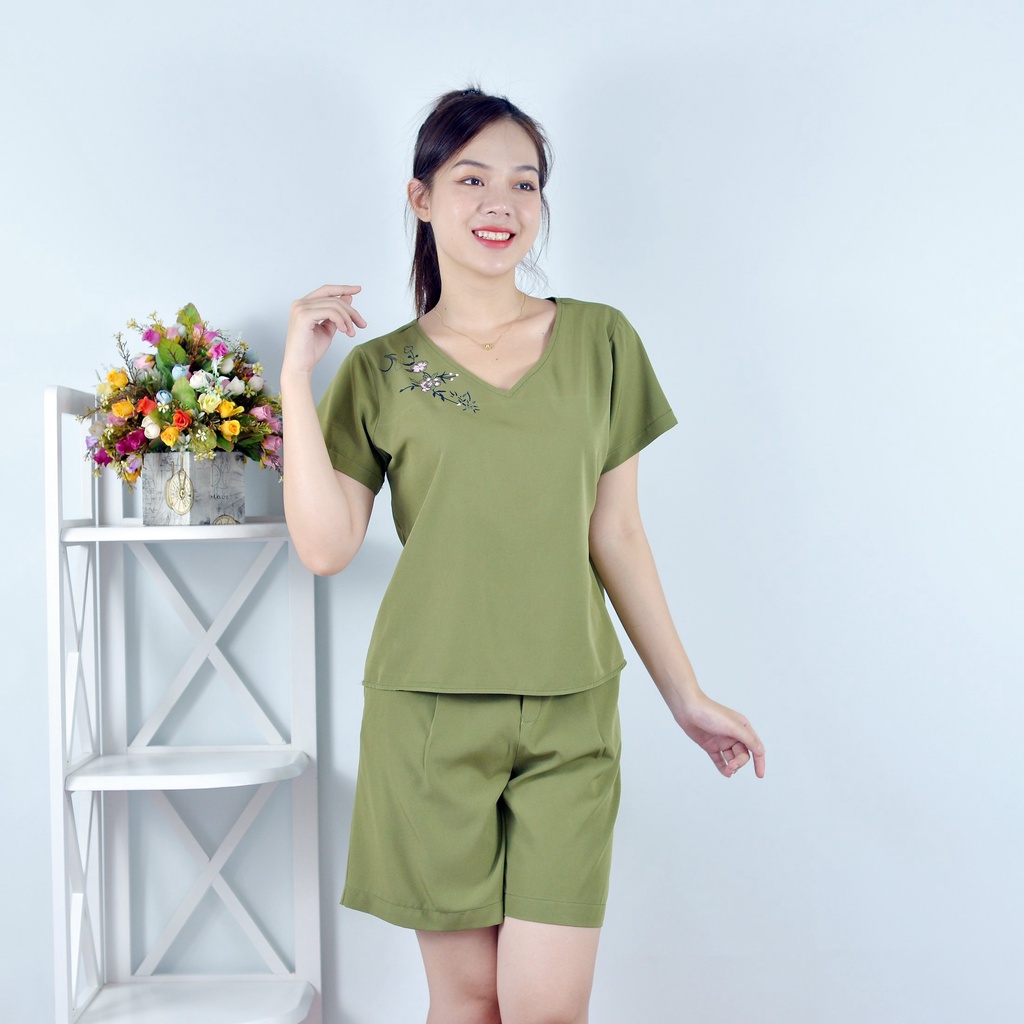 Bộ đồ nữ MÀU RÊU IN HOA VAI SIÊU XINH   - vải lụa cao cấp - Cực Kì Sang Chảnh - Qúy phái
